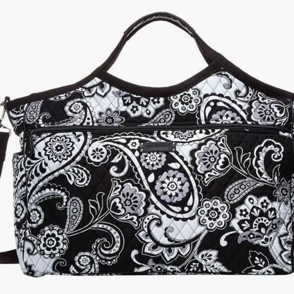 NEW Vera Bradley Carryall Travel Tote Bag Black White Floral Paisley